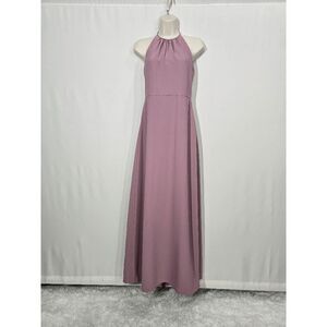 Dessy Girl Bridesmaid Dusty Rose Shirred Halter Crepe Dress Style JR547 Sz 12JB